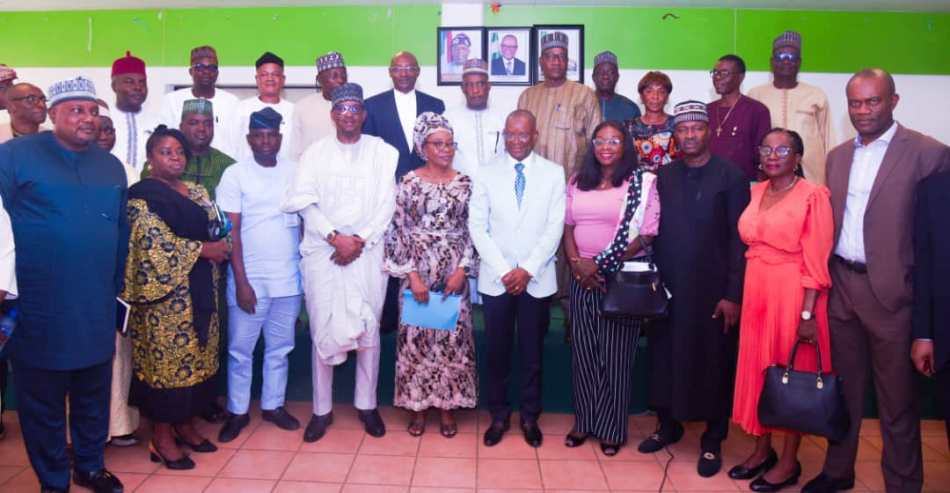 The Chairman, National Sports Commission, Mallam Shehu Dikko, The outgoing Permanent Secretary, Federal Ministry of Sport Development, Mrs. Tinuke Watti; The out-going Minister of Sport Development, Sen. John Owan Enoh; and the Directors of the Commission during the handover ceremony to the newly appointed Chairman of the Commission held today 30th October 2024 at the Media Centre, Moshood Abiola National Stadium Abuja