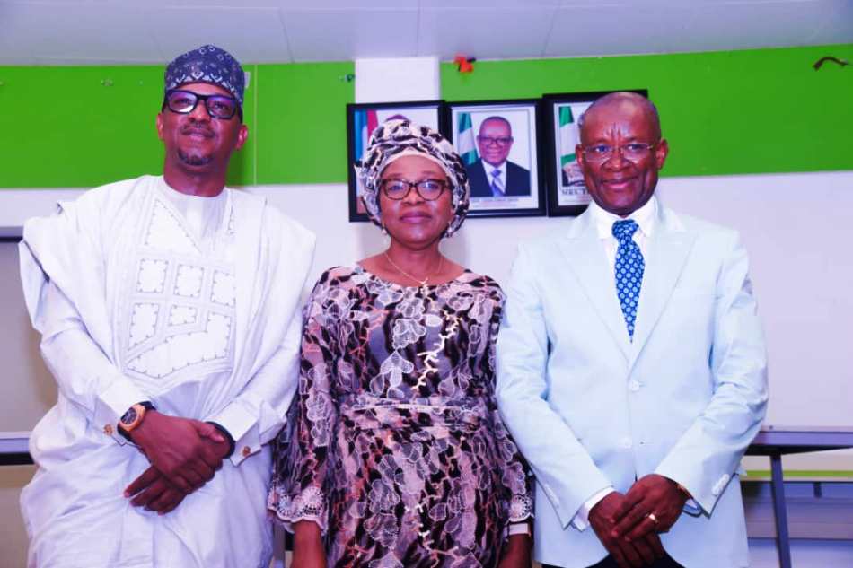From L-R, The Chairman of National Sports Commission, Mallam Shehu Dikko; The outgoing Permanent Secretary Federal Ministry of Sports Development, Mrs. Tinuke Watti; and the outgoing Minister of Sports Development, Sen. John Owan Enoh, at the handover ceremony.
