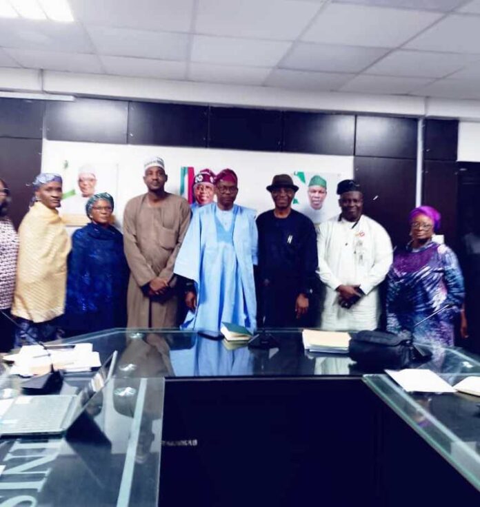 Middle: Hon. Minister of State for Health & Social Welfare Dr. Iziaq Adekunle Salako; on his right is Professor Ahmed Ahidjo Chief Medical Director, University of Maiduguri Teaching Hospital and his left: Chairman, National Tertiary Health Institutions Standard Committee, Professor Philip Abiodun: 2nd Right is Dr. Salaudeen Jimoh mni; Director Hospital Services Department of the Ministry.