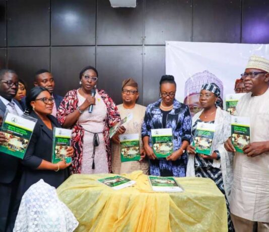 Permanent Secretary Kachollom Daju mni, on behalf of Honourable Coordinating Minister, Launched the Five-Year Strategic Plan of Action For Occupational Health and Safety Services In Nigeria; she is supported by Directors of Departments of the Ministry and Stakeholders.