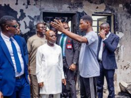 Governor Otti Visits Scene Of Burnt Enyimba FM, Assures Of Government Support To Help Them Return To Business