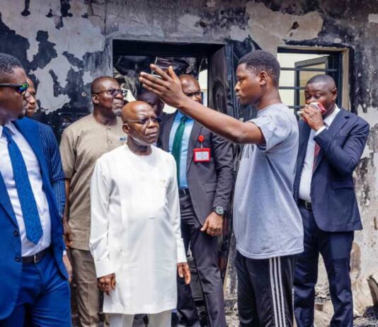 Governor Otti Visits Scene Of Burnt Enyimba FM, Assures Of Government Support To Help Them Return To Business