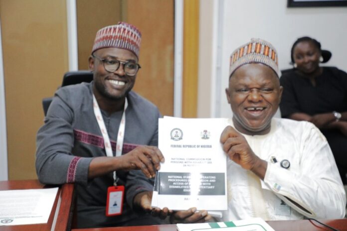 Gufwan Visits Christian Blind Mission To Strengthen Ties For Inclusivity13 The Executive Secretary National Commission for Persons with Disabilities, Chief Ayuba Gufwan at Press time with the Country Director CBM Mr Abdulaziz Musa.