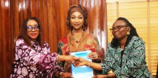 L to R, OUT GOING MINISTER OF FEDERAL MINISTRY, OF TOURISM, LOLA ADE -- JOHN, MINISTER OF FEDERAL MINISTRY OF ART, CULTURE, TOURISM AND CREATIVE ECONOMY, HANNTU. MUSA MUSAWA AND THE PERMANENT SECRETARY OF FEDERAL MINISTRY OF ART, CULTURE, TOURISM AND CREATIVE ECONOMY, IBIENE ROBERTS, sphri, oon
