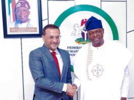 Right, Honourable Minister of Humanitarian Affairs and Poverty Reduction, Prof. Nentawe Goshwe Yilwatda with the Country Representative, United Nations High Commissioner for Refugees, Arjun Jain, during a courtesy visit on the Minister by the delegation of UNHCR, at the Ministry Headquarters, Abuja.