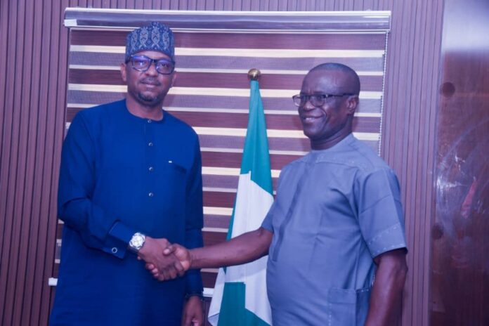 IMG-20241108-WA0087 The Chairman, National Sports Commission, Mallam Shehu Dikko (left) with the Chairman, NPFL Club Owners Association, Chief Okey Kpalukwu during a courtesy visit by the association to the Chairman in his office on Thursday, 7th Nov. 2024