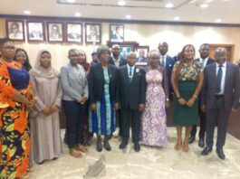 Fourth from Left, Mrs Funke Adekoya (SAN); the AGF, Prince Lateef Fagbemi (SAN), and the Permanent Secretary, Mrs Beatrice Jeddy-Agba, with other committee members during the inauguration.