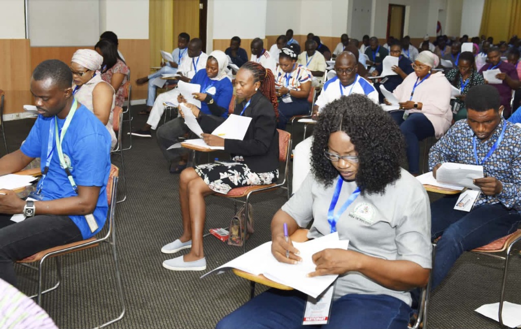 A cross section of participants at the Bureau of Public Procurement, (BPP) 2024 Mandatory Continuous Public Procurement Capacity Development Training Program during their examination, after a three week training in Lagos. 09/11/24