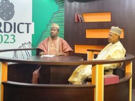 The Hon. Minister at the NTA Kaduna Studio during the interview session.