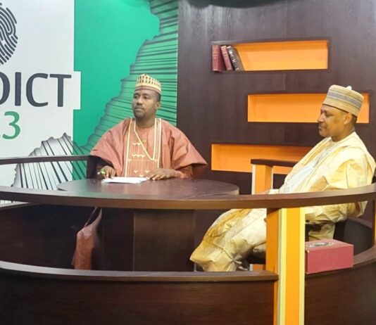The Hon. Minister at the NTA Kaduna Studio during the interview session.