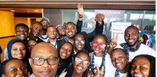 The Permanent Secretary, Federal Ministry of Youth Development, Mr. Olubunmi Olusanya and with Nigerian Youth Delegates at the Summit, in Kigali, Rwanda.