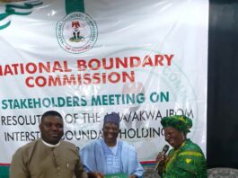 L-R Deputy Governor of Abia State, Engr. Ikwchkwu Emetu, Director-General of the National Boundary Commission Surv. Adamu Adaji and Deputy Governor of Akwa Ibom State, Dr. Senator Akon Eyakenyi