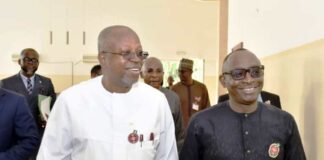 R-L: Director-General, BPP, Dr. Adebowale A. Adedokun arriving at the venue with the former DG, BPP, Engr. Emeka M. Ezeh, OFR