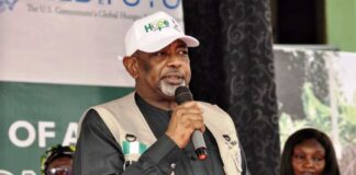 The Minister of Agriculture and Food Security, Sen Abubakar Kyari, during the commissioning of the Ultra Modern Fish Hatchery facility in Calabar, Cross River State.