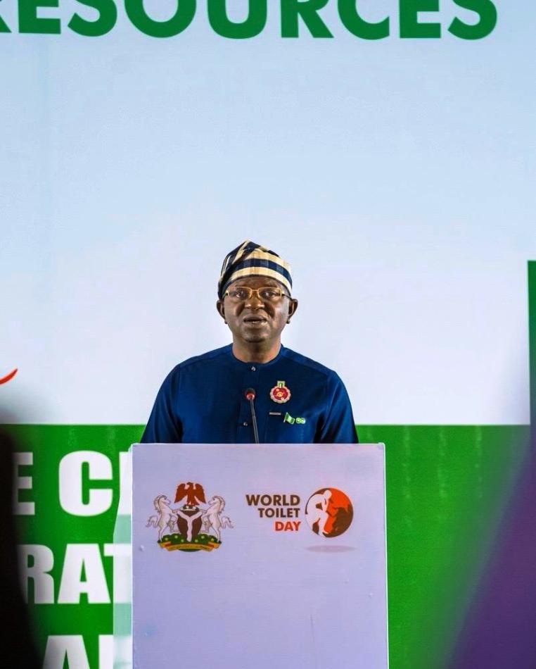 The Honourable Minister of Water Resources and Sanitation Engr. Prof. Joseph Terlumun Utsev FNSE delivering his Welcome Address at Commemoration of the 2024 World Toilet Day and the Presidential launch of the Clean Nigerian Campaign revised strategic plan and the 5th Anniversary celebration of CNC today at the State House Conference Hall in Abuja