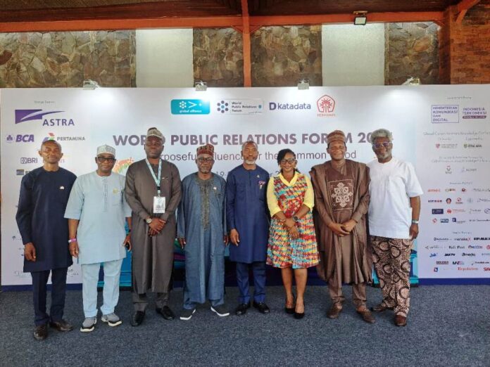 World Forum in Bali Some members of the Nigeria Institute of Public Relations (NIPR) at the event from left: Stanley Ogadigbo, Director of Public Relations at NIPR; Brig. Gen. Tukur Gusau, Director Army Public Relations; Dr. Suleiman Haruna, Director PR, Federal Ministry of Information and National Orientation; YD Mohammed, Director PR, Federal Inland Revenue Service; Dr. Ike Neliaku, President NIPR; Maryam Julde-Adura, FIRS; Yakubu Lamai, DG Stratcomm Nasarawa State; and Dr. Omoniyi Ibietan, Head of Media Relations, Nigeria Communications Commission.