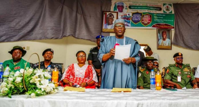 2025 Armed Forces Remembrance Day emblem L-R: Corps Commandant Olusegun Omolale Ojo; Commissioner of Police CP Victor Olaiya; Commissioner for Social Development Hon. Olaitan Abosede Buraimoh; Kwara State Governor AbdulRahman AbdulRazaq; Chairman Nigeria Legion Kwara State Chapter Retd. Major Gen Abdulkadir Anigiobi; and Commander 22 Armoured Brigade, Brigadier General Oluwafemi Williams; during the launching of the Armed Forces Remembrance Day emblem for 2025, in Ilorin, on Tuesday.