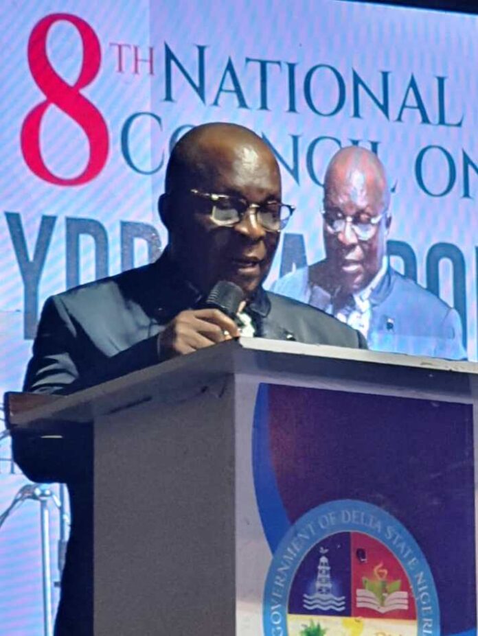 8th National Council on Hydrocarbons2 Honourable Commissioner, Delta State Ministry of Oil and Gas, Hon. Peter Okagbare Uviejitobor delivering his welcome address at the opening ceremony of the technical session of the 8th National Council on Hydrocarbons in Asaba, Delta State.