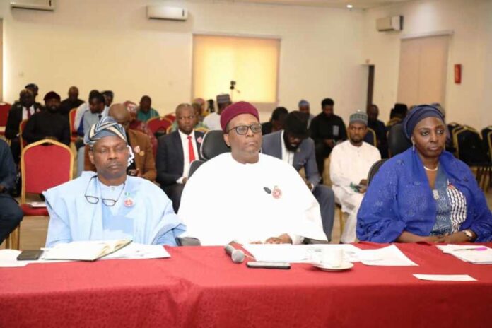 Access to Healthcare 1 @ 9th Meeting of the Oversight Ministerial Committee on BHCPF: Middle:Chairman BHCPF meeting and Coordinating Minister for Health & Social Welfare Prof. Muhammad Ali Pate; Left: Dr. Iziaq Adekunle Salako Honourable Minister of State for Health & Social Welfare & Permanent Secretary Daju Kachollom mni.