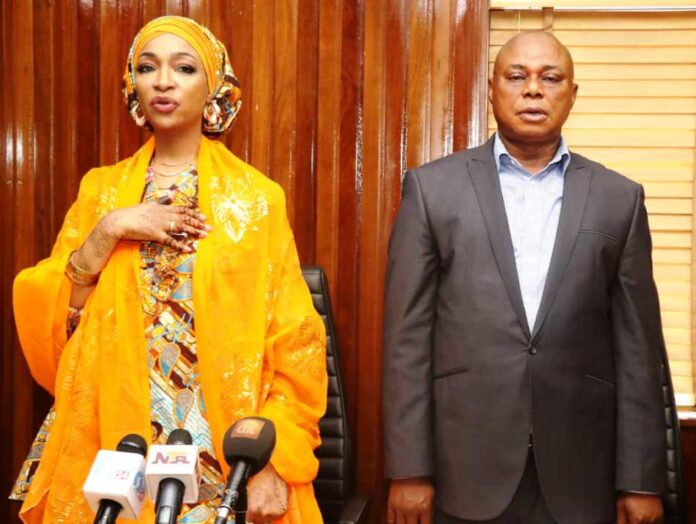 CAF 2025 Planning Committee 1 L to R, HON. MINISTER OF ART, CULTURE, TOURISM AND CREATIVE ECONOMY. HANNATU MUSA MUSAWA AND THE DIRECTOR OVER SEEING THE PERMANENT SECRETARY OFFICE OF FEDERAL MINISTRY OF ART, CULTURE, TOURISM AND CREATIVE ECONOMY, MR RAPHAEL .O. ORAELUNO