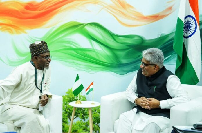 COP16 of UNCCD Nigeria’s Minister of Environment, Balarabe Abbas Lawal (left) with India’s Minister of Environment, Bhupender Yadav, on the sidelines of COP16 of UNCCD taking place in Riyadh, Saudi Arabia
