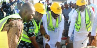 L-R: District Head of Mpape, Alhaji Adamu Diga; Acting Permanent Secretary, Ministry of |Police Affairs, Yusuf Abubakar Argungu; Executive Secretary, Nigeria Police Trust Fund, Mohammed Sheidu; FCT Commissioner of Police, CP Olatunji Disu; and Director of Finance and Accounts (MPA), Okehie Isaac Tochuchwu during the groundbreaking ceremony for the construction of the Mpape Divisional Police Headquarters and six Rank and File Quarters that enhance the security of this area council by the Nigeria Police Trust Fund (NPTF) at Mpape, Maitama District, Abuja