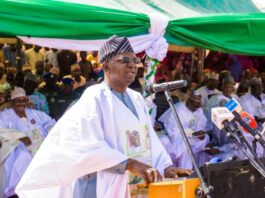 The Honourable Minister, Federal Ministry of Water Resources and Sanitation, Engr. Prof Joseph Terlumun Utsev, making his remarks during the flag off ceremony of Greater Dutse Water Supply project