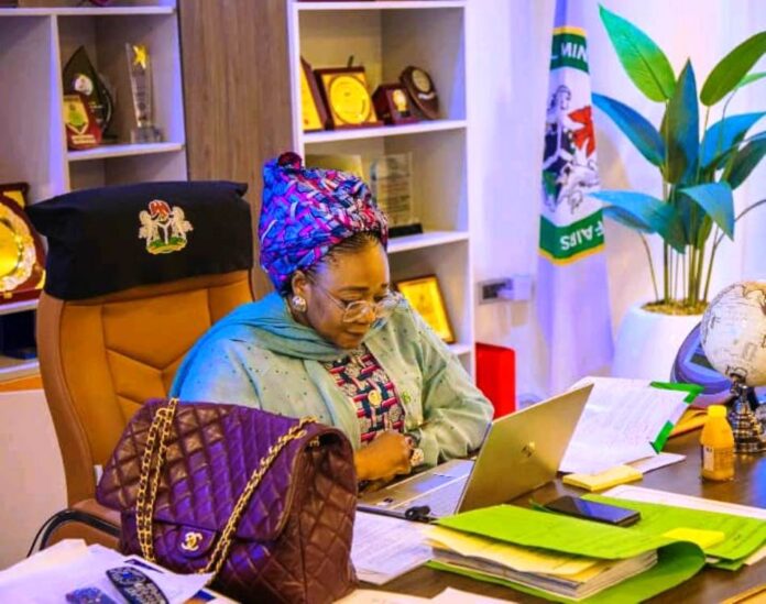 Hajiya Imaan Sulaiman-Ibrahim Honourable Minister of Women Affairs, Hajiya Imaan Sulaiman-Ibrahim, fsi, during the webinar, via zoom, themed: *Voice Across Nigeria, A Call for Nigerian Women to Fight Against Sexual and Gender-Based Violence*