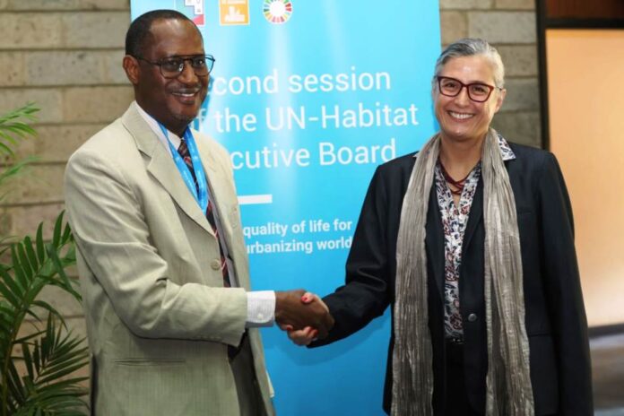 Human Settlement1 Arc Ahmed Dangiwa, Nigerias Minister of Housing and Urban Development with the new Executive Director, UN Habitat, Ms Anaclaudia Rossbach