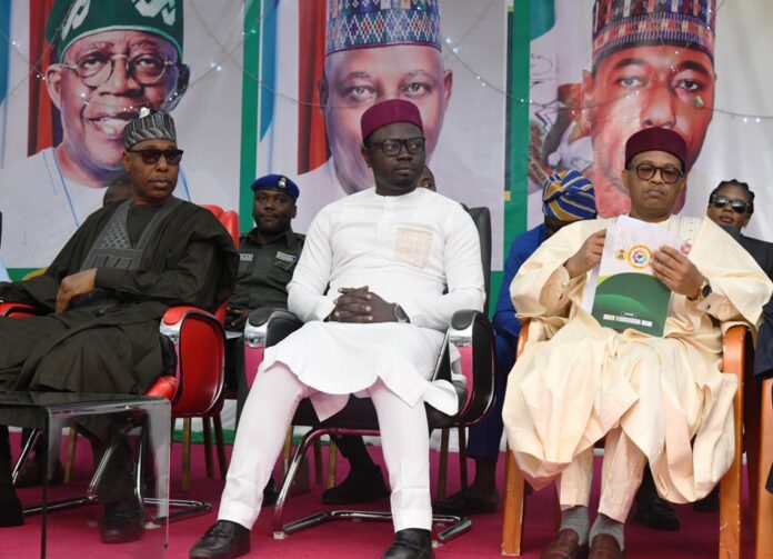 Pix 1 Closing Ceremony of National Council L-R: His Excellency, the Governor of Borno State, Prof. Babagana Umara Zulum, Honourable Minister, Federal Ministry of Youth Development, Comrade Ayodele Olawande and the Permanent Secretary of Ministry of Youth Development, Olubunmi Olusanya, at the Closing ceremony of the National Council on Youth Development, held in Maiduguri, Borno State.
