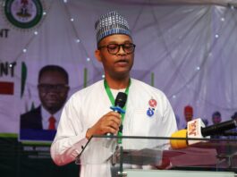 The Permanent Secretary, Federal Ministry of Youth Development, Olubunmi Olusanya giving his remarks during the 7th National Council on Youth Development, with the theme: "Transforming and Repositioning the Nigerian Youth to Thrive and Catalyse Economic Development", held in Maiduguri, Borno State.
