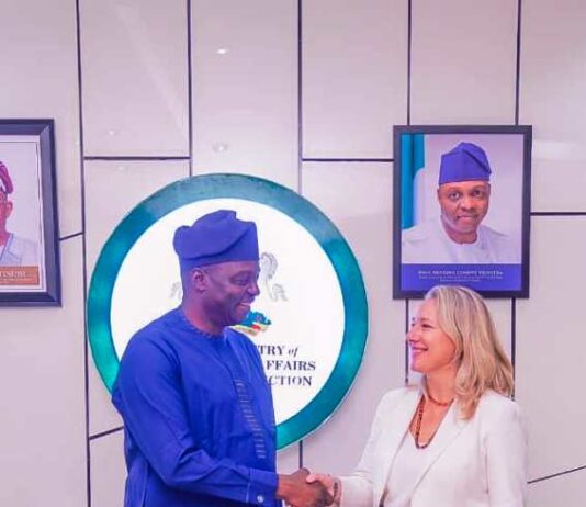 Left, Honourable Minister of Humanitarian Affairs and Poverty Reduction Prof Nentawe Goshwe Yilwatda and the leader of the RABAT PROCESS SECRETARIAT during their courtesy visit to the Minister in his office Friday 6th December 2024 in Abuja