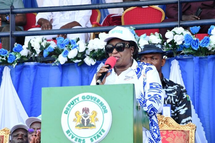 Public Service Games10 The Representative of the Head of the Civil Service of the Federation, Dr Magdalene Ajani, reading her address at the Opening Ceremony of the 43rd Edition of FEPSGA, in Port-Harcourt.