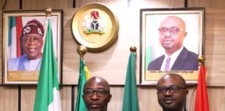 L-R: Mr. Faleye Oluwaseun Mayomi, MD/ CE, NSITF and Hon. (Dr.) Olubunmi Tunji-Ojo, Minister of Interior