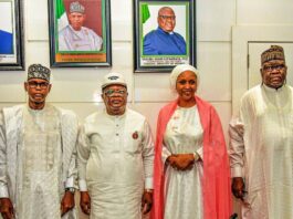 L-R; Group Photograph of the Hon. Minister of State, Federal Ministry of Works Muhammad Bello Goronyo Esq, Hon. Minister of Federal Ministry of works, Sen. Engr. Nweze David Umahi, CON, FNSE, the Special Adviser to the President on Policy and Coordination, Hadiza Bala-Usman and the Permanent Secretary of the Ministry of works, Yakubu Adam Kofamata, PhD, in a group photograph during monitoring visit on first and second quarter performances of the Ministry 6th Dec. 2024 in Abuja.