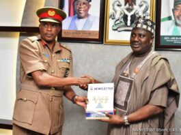 L-R, Major General Stephen Mutuku (Rtd)and Minister of State for Agriculture and Food Security, Sen.Dr Aliyu Sabi Abdullahi, during the courtesy visit in Abuja.