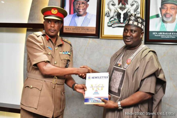 couresty visit L-R, Major General Stephen Mutuku (Rtd)and Minister of State for Agriculture and Food Security, Sen.Dr Aliyu Sabi Abdullahi, during the courtesy visit in Abuja.