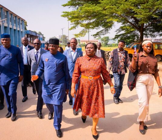 The Honourable Minster of Education Dr Maruf Tunji Alausa on unannounced visit to Queens College Yaba Lagos with the Principal Dr Mrs Oyindamola Obabori and other staff members on inspection in the School.