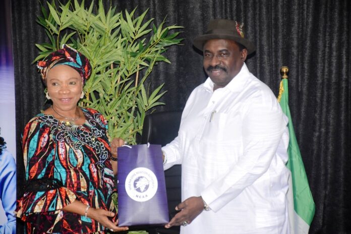 Akajemili The National Coordinator CEO SERVICOM PRESIDENCY Office, Mrs Nnenna Akajemili and the Ag. Director General Nigerian Civil Aviation Authority , Captain Chris Najomo during the presentation of Awards at NCAA office