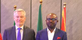 R-L: Minister of Interior, Dr. Olubunmi Tunji-Ojo and Head of the European Union Delegation to Nigeria & ECOWAS, Amb.Gautier Mignot during a courtesy visit to the Minister in his office. 
