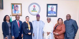 FROM LEFT TO RIGHT 1. Sanyande Okoli, Special Adviser to the President on Finance and Economic Coordination 2. Raymond Omachi, Permanent Secretary, Special Duties, Ministry of Finance 3. Dr. Doris Uzoka-Anite, Minister of State for Finance 4. Wale Edun,Honorable Minister of Finance and Coordinating Minister of the Economy 5. Zainab Shamsuna Ahmed, World Bank Executive Director for the Africa Group 1 Constituency (ANSA) 6. Glady Ekwere, SA-ED, World Bank 7. George Nyeso, Director, IER