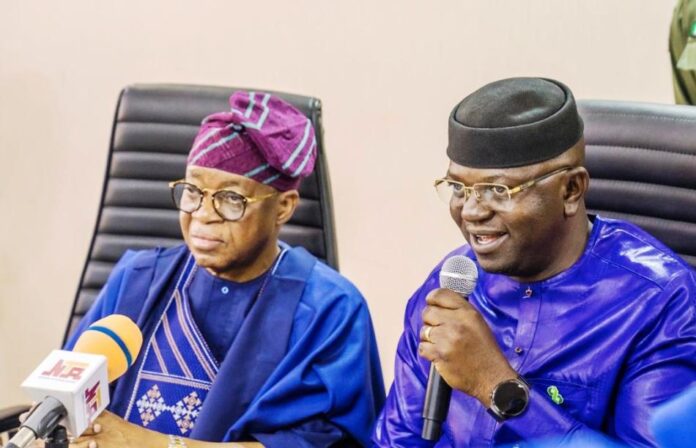 Water Resources and Blue Economy Ministries 1 The Honourable Minister of Water Resources and Sanitation, Engr. Prof. Joseph Terlumun Utsev (R), hosted the Honourable Minister of Marine and Blue Economy, His Excellency Adegboyega Oyetola, CON (L), during a meeting at the Conference Room of the Ministry of Water Resources and Sanitation today in Abuja.