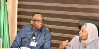 L-R: Director-General, Bureau of Public Procurement, BPP, Dr. Adebowale A. Adedokun, MCIPS, ACFE and the Executive Secretary, Universal Basic Education Commission, UBEC, Aisha Garba during the DG & his team working visit to UBEC headquarters in Abuja