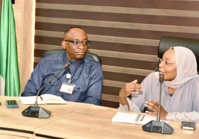 L-R: Director-General, Bureau of Public Procurement, BPP, Dr. Adebowale A. Adedokun, MCIPS, ACFE and the Executive Secretary, Universal Basic Education Commission, UBEC, Aisha Garba during the DG & his team working visit to UBEC headquarters in Abuja