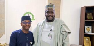 L-R: Director-General, Bureau of Public Procurement, BPP, Dr. Adebowale A. Adedokun, MCIPS, ACFE in warm handshake with Engr. Muhammad Dauda Abubakar, DG, Gombe State Due Process, during his visit to BPP in Abuja