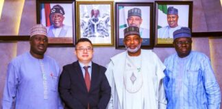L-R, the Minister of State for Agriculture and Food Security, Sen.Dr Aliyu Sabi Abdullahi, Economic Development Department,JICA Director General, Mr. Takao Shimokawa, Minister of Agriculture and Food Security,Sen Abubakar Kyari and Permanent Secretary, FMAFS, Dr Marcus Olaniyi Ogunbiyi, during the courtesy visit in Abuja.