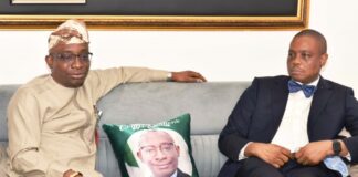 L-R: Director-General, Bureau of Public Procurement, BPP, Dr. Adebowale A. Adedokun, MCIPS, ACFE engaging in discussion with the President, Nigerian Bar Association, Mazi. Afam Josiah Osigwe, SAN, during his working visit to BPP