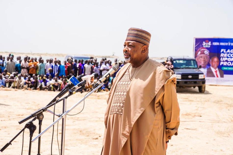 The Honourable Minister of Agriculture and Food Security, Senator Abubakar Kyari giving his goodwill message during the Flag-off ceremony