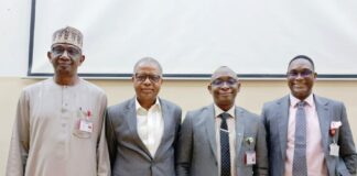 Director-General, Bureau of Public Procurement, BPP, Dr. Adebowale A. Adedokun, MCIPS, ACFE, 2nd right, the Consultant and Resource Person, Barr. Chibuzo Ekwekwuo, 2nd left, Director, Civil Infrastructure, Engr. Nasir M. Bello, 1st left and Director, Compliance, Certification and Monitoring, Engr. Isaiah G. Yesufu 1st right during BPP in House Training on the Revised and Developed Standard Bidding Documents (SBDs) in Abuja