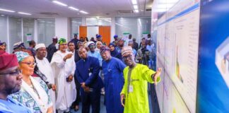 Secretary to the Government of the Federation, Sen. George Akume, fnim, CON, inaugurates Board of Galaxy Backbone (GBB) Limited and undertakes a guided tour of the GBB facility at the Headquarters on Thursday, 10th April, 2025 in Abuja.